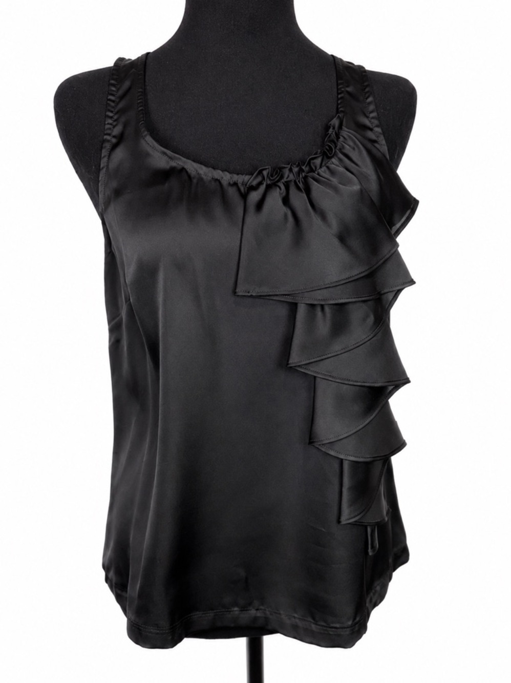 Nine West Suit Blouse Size 6 Satin Ruffle Black Tank Top